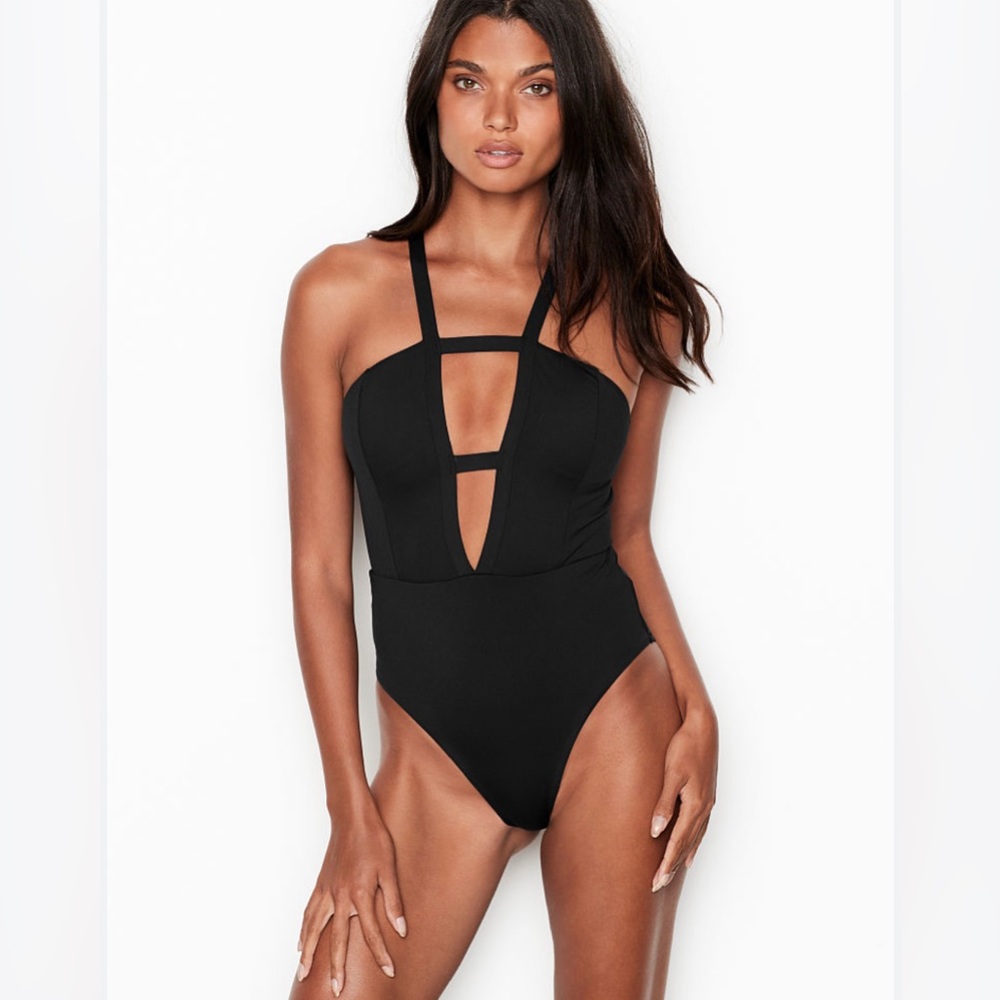 Victoria’s Secret Black Deep V One Piece Swimsuit